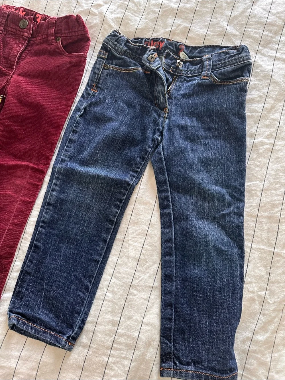 3 Pairs pants - Burgundy Corduroy & Denim Girls Pants